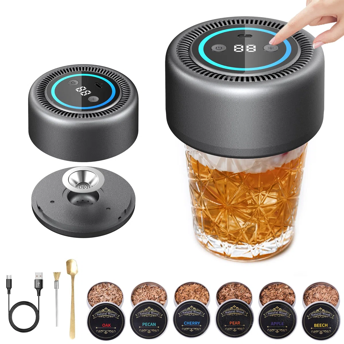 Kit affumicatore elettrico per whisky, 6 gusti di legno, senza butano, set per affumicare, accessorio da bar
