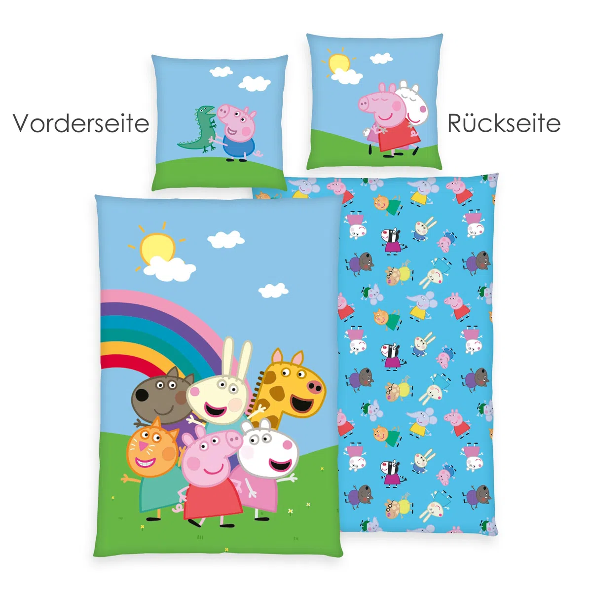 Herding Set di Biancheria da Letto, Peppa Pig, Federa 80 x 80 cm con Design Reversibile, Copripiumino 135 x 200 cm con Cerniera, 100% Cotone/Renforcé