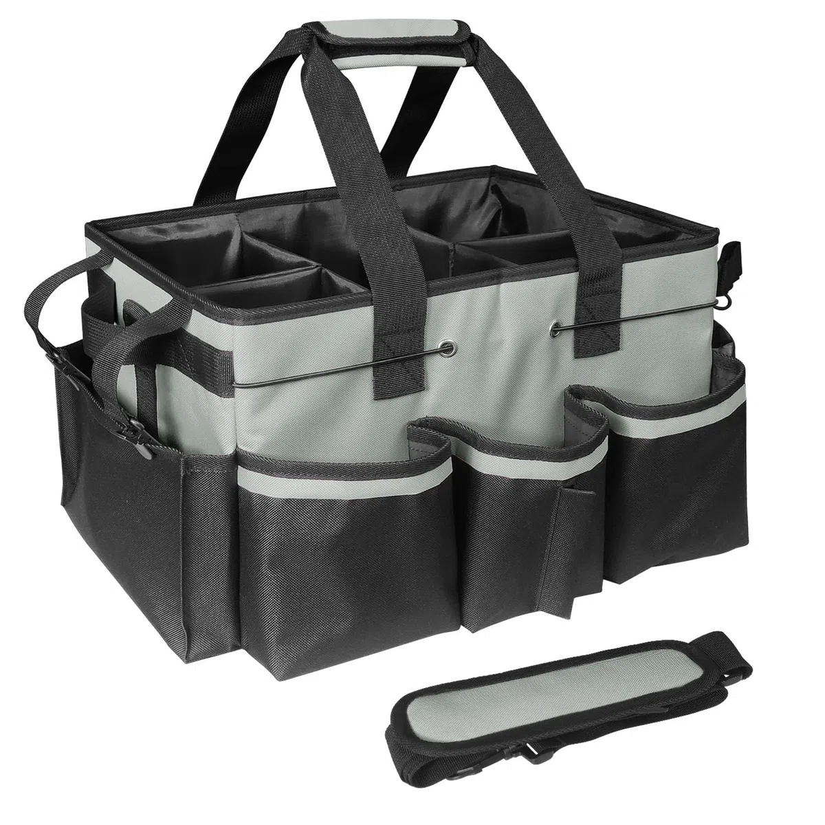 Borsa portaoggetti per pulizie, organizer con manico per governanti, sotto il lavandino e organizer per strumenti di pulizia dell'auto, grigio