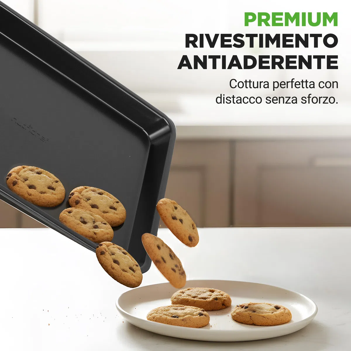NutriChef Set di 6 Teglie da Forno Antiaderenti in Acciaio al Carbonio, Teglie Forno per Biscotti, Muffin, Torte e Pane, Resistenti ai Graffi, Lavabili in Lavastoviglie, Nero