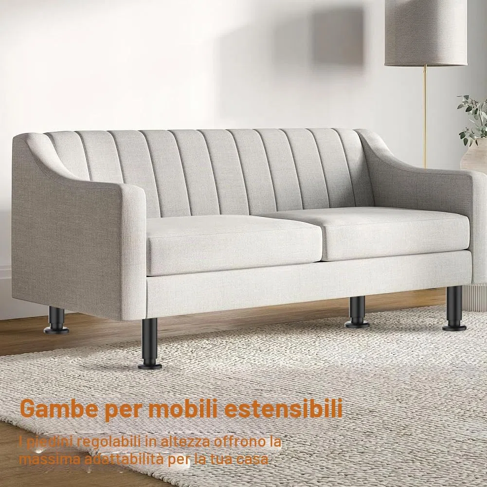 Piedini Regolabili per Letto 18-30 cm, 4 Pezzi, Gambe per Mobili Regolabili in Altezza in Metallo, per Tavolo, Armadio, Divano, Rete a Doghe, Supporto per Pavimenti Irregolari, Colore Nero