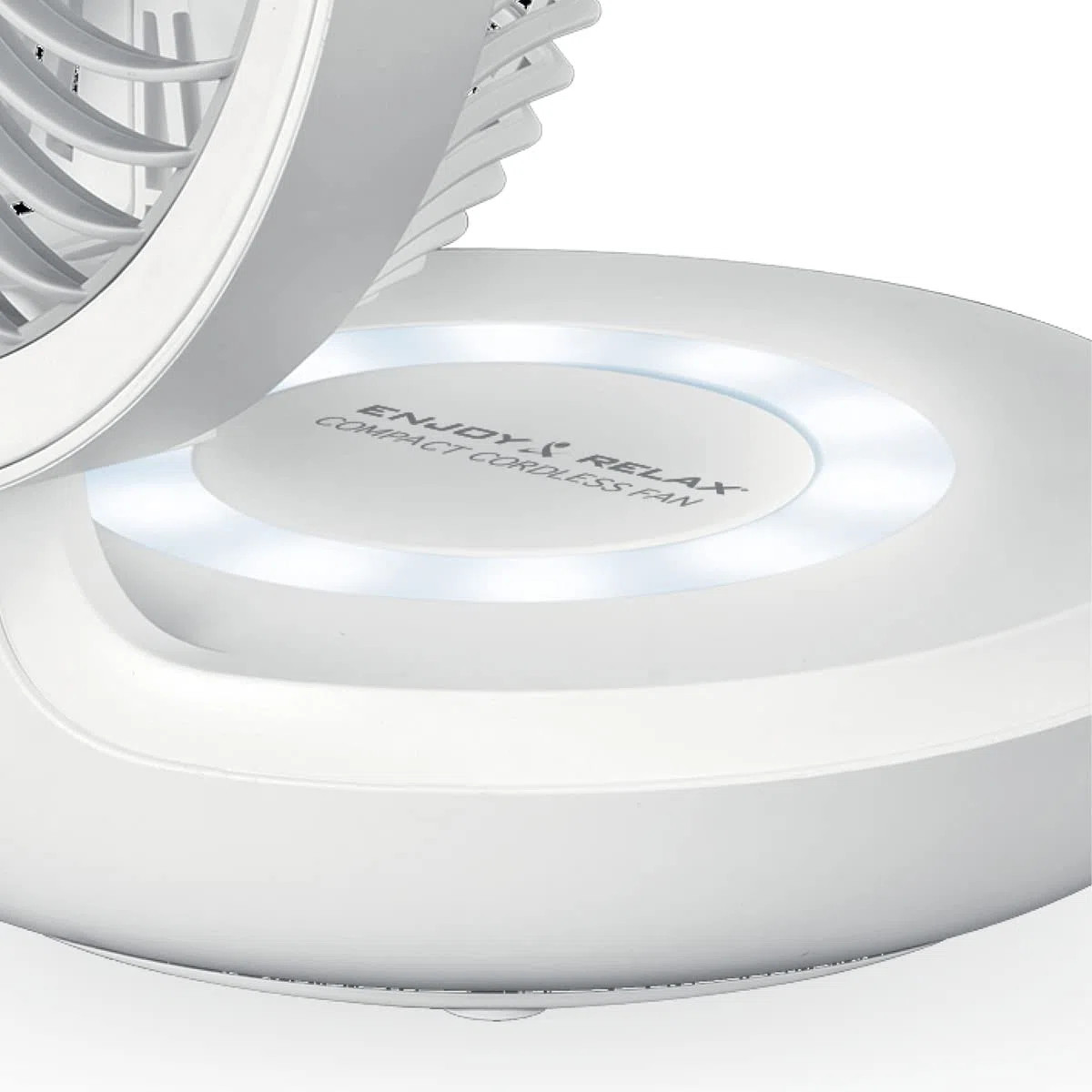 MACOM Enjoy & Relax 990 Compact Cordless Fan Ventilatore da tavolo ricaricabile USB, diametro da 19 cm, bianco