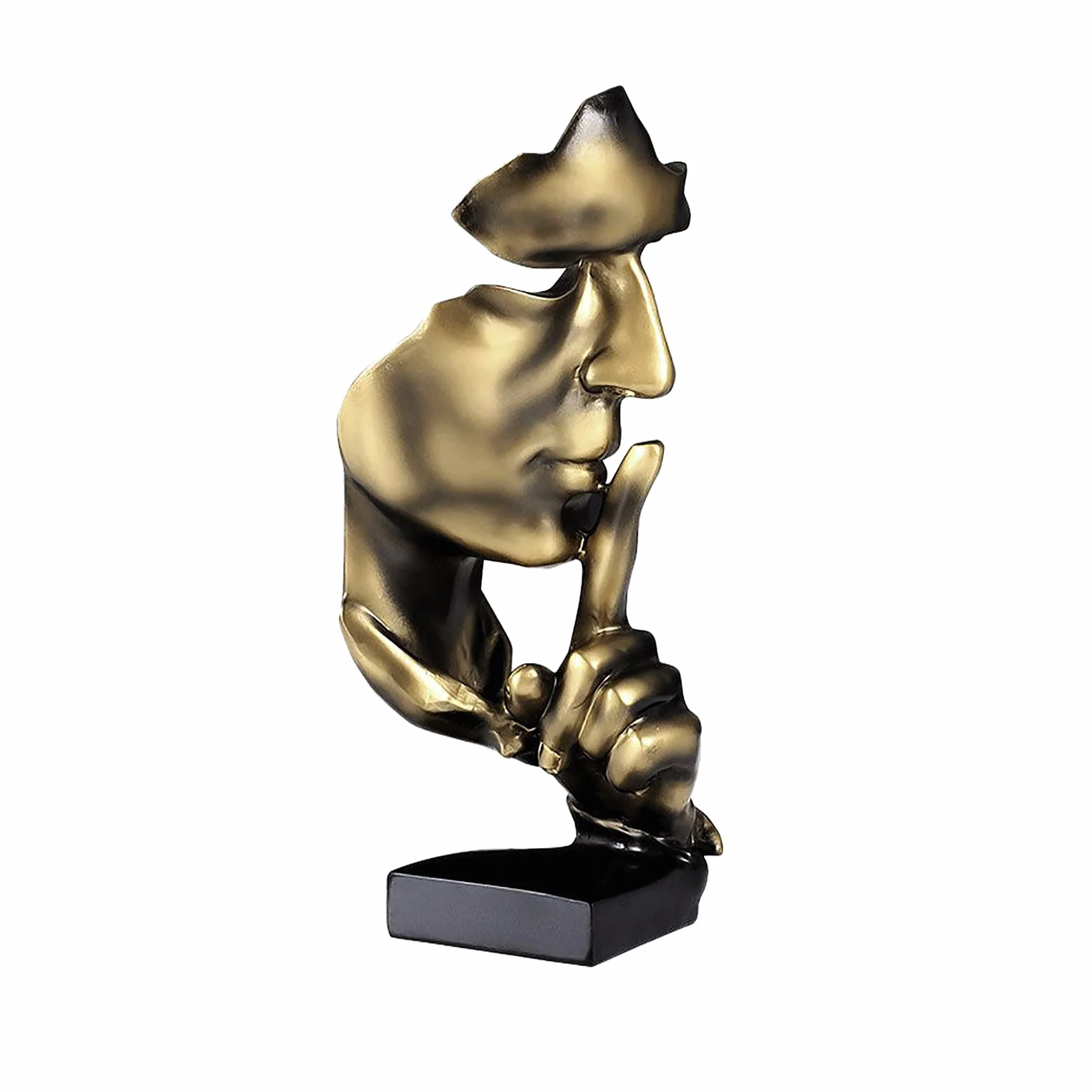 Il Silenzio è Dorato Scultura Astratta, Volto Spezzato Artigianato Creativo Pensatore Ornamento Souvenir, Vita Reale Arte Interessante Statua Regalo Vivid Decorativo, 11 x 10 x 28,5 cm