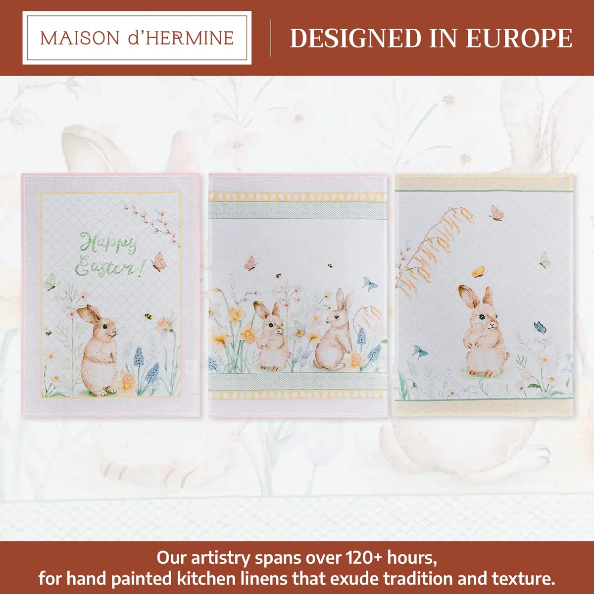 Maison d' Hermine Set di 3 strofinacci da cucina, 100% cotone, 70 cm x 50 cm, riutilizzabili, assorbenti, con anello per appendere, per cucina, sala da pranzo Primavera Estate (Easter Dew)