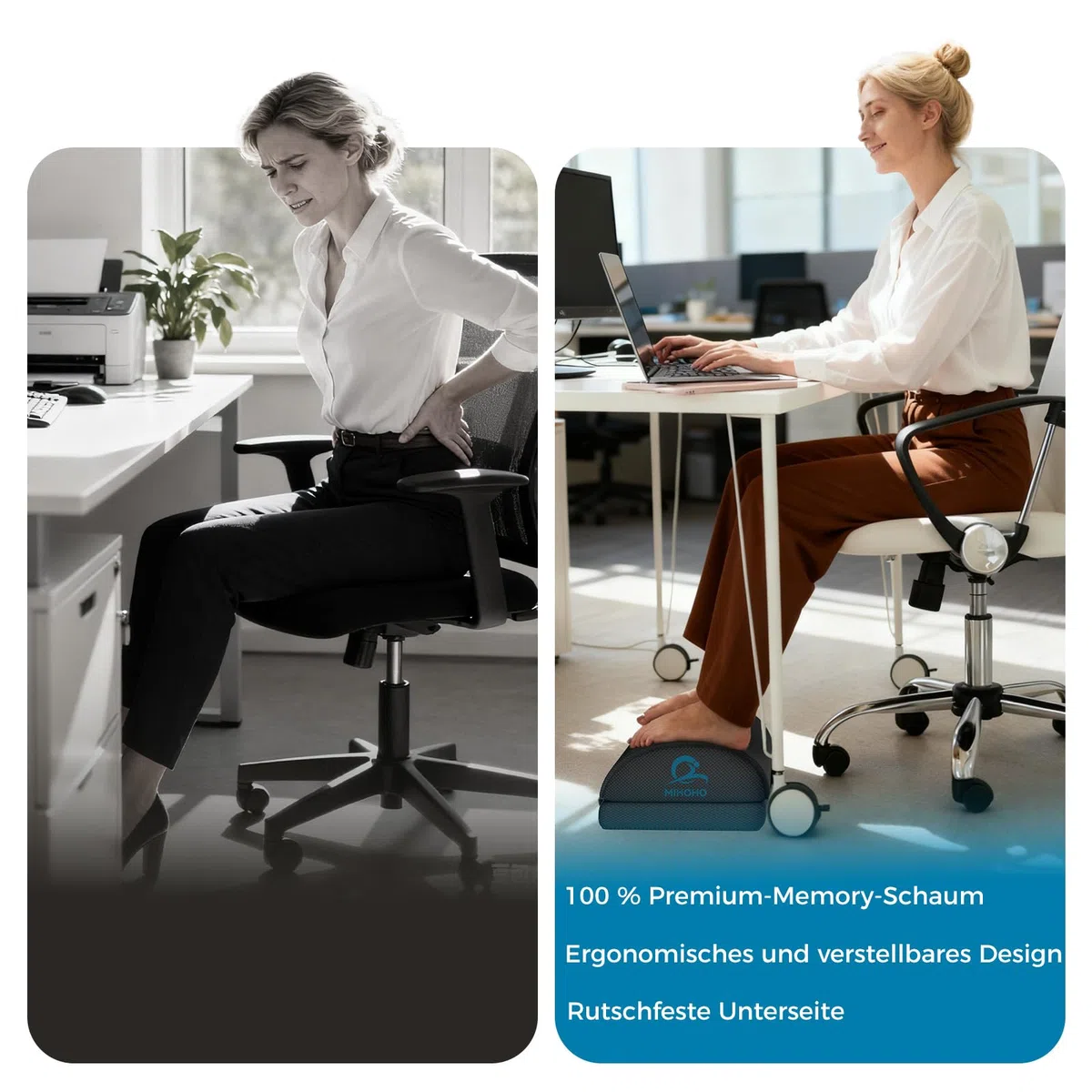 Poggiapiedi Scrivania sotto la scrivania al lavoro, poggiapiedi in memory foam regolabile in altezza con rivestimento lavabile - comodo poggiapiedi ergonomico (nero)