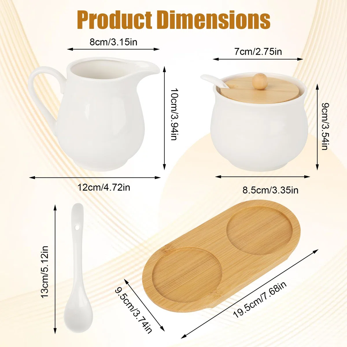 Set di latte e zucchero, set di porcellana per servire caffè e tè con coperchio e cucchiaio, zucchero e brocca con supporto in legno, adatto per microonde e lavastoviglie (bianco)