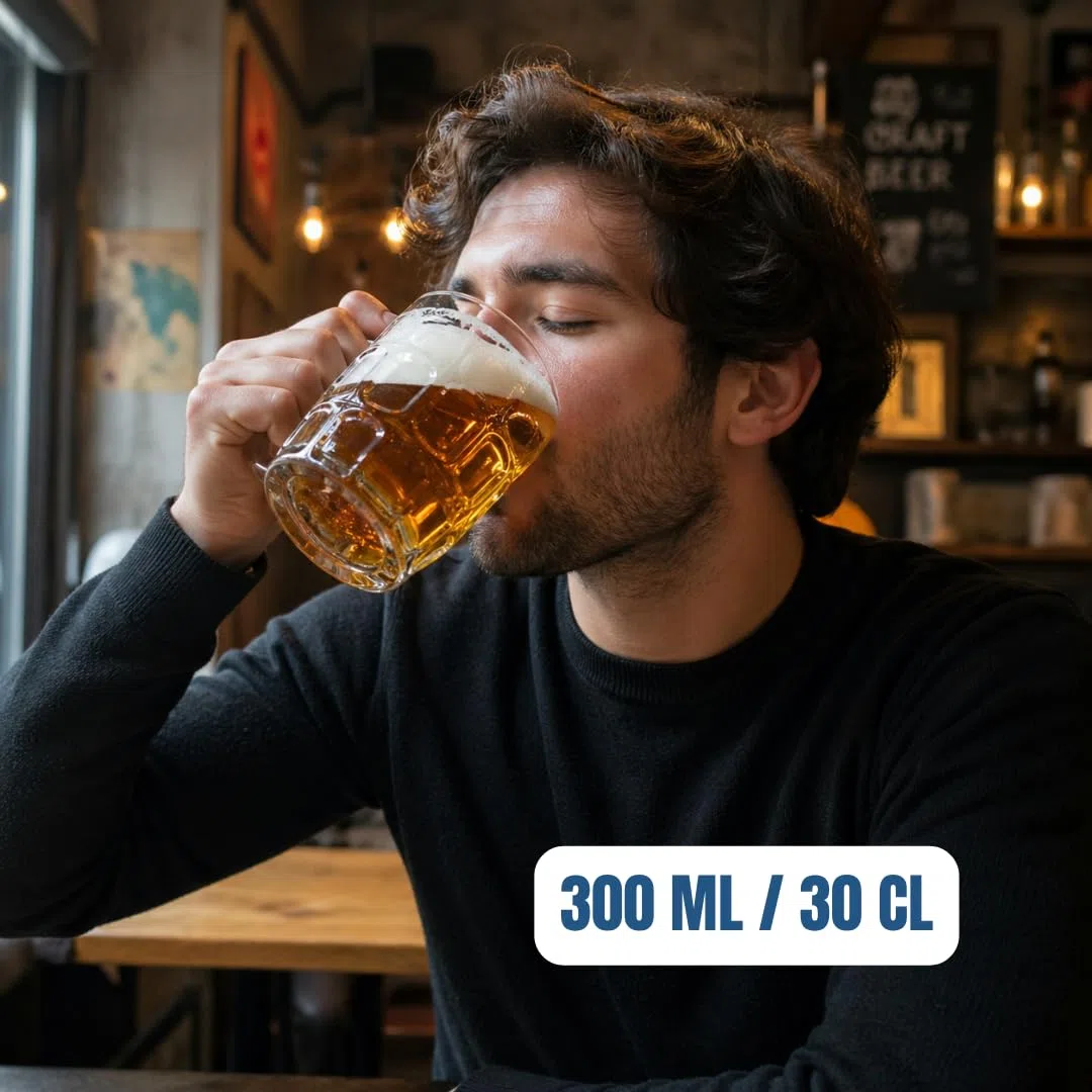 Generico Set 12 Boccali Birra in Vetro 300 ml – Bicchieri Birra con Manico Stile Pub, Resistenti e Lavabili in Lavastoviglie – Ideali per Casa, Feste e Regalo Uomo
