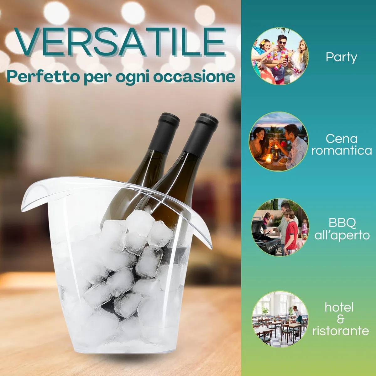 Virsus Secchiello per Spumante Trasparente 4781, misura 27x24 cm, Spumantiera Portaghiaccio Infrangibile Privo di BPA, 100% Riciclabile, Unglassy, cestello Bottiglie Vini Champagne per Feste ed Eventi