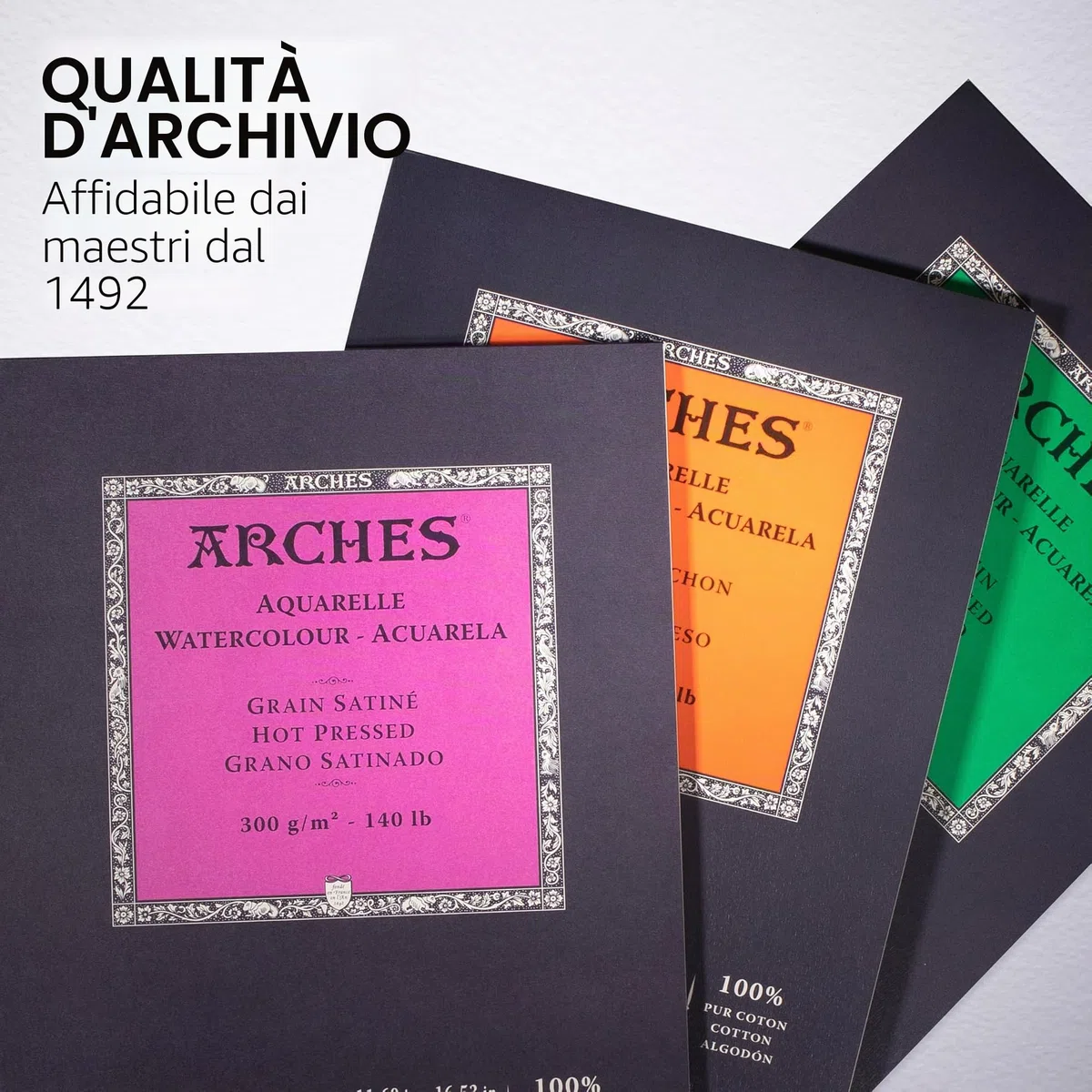 Arches Aquarelle 100% Satin 300 g Blocco incollato A3 12 Fogli Bianco Naturale, Colore, A1795099