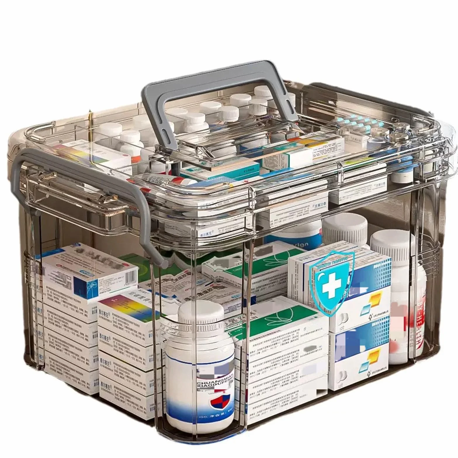 Scatola per medicinali, porta medicin casa a Doppio Strato, medicine box con scomparti e manici, scatola porta medicine per Casa e Viaggi, 31x23x18.5 cm