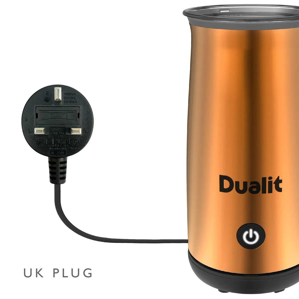 Dualit Macchina per cioccolata calda e montalatte – Capacità 250 ml – Polvere, bottoni e cioccolato grattugiato – Cioccolata calda vellutata in 3 minuti – Caraffa senza fili – Rame
