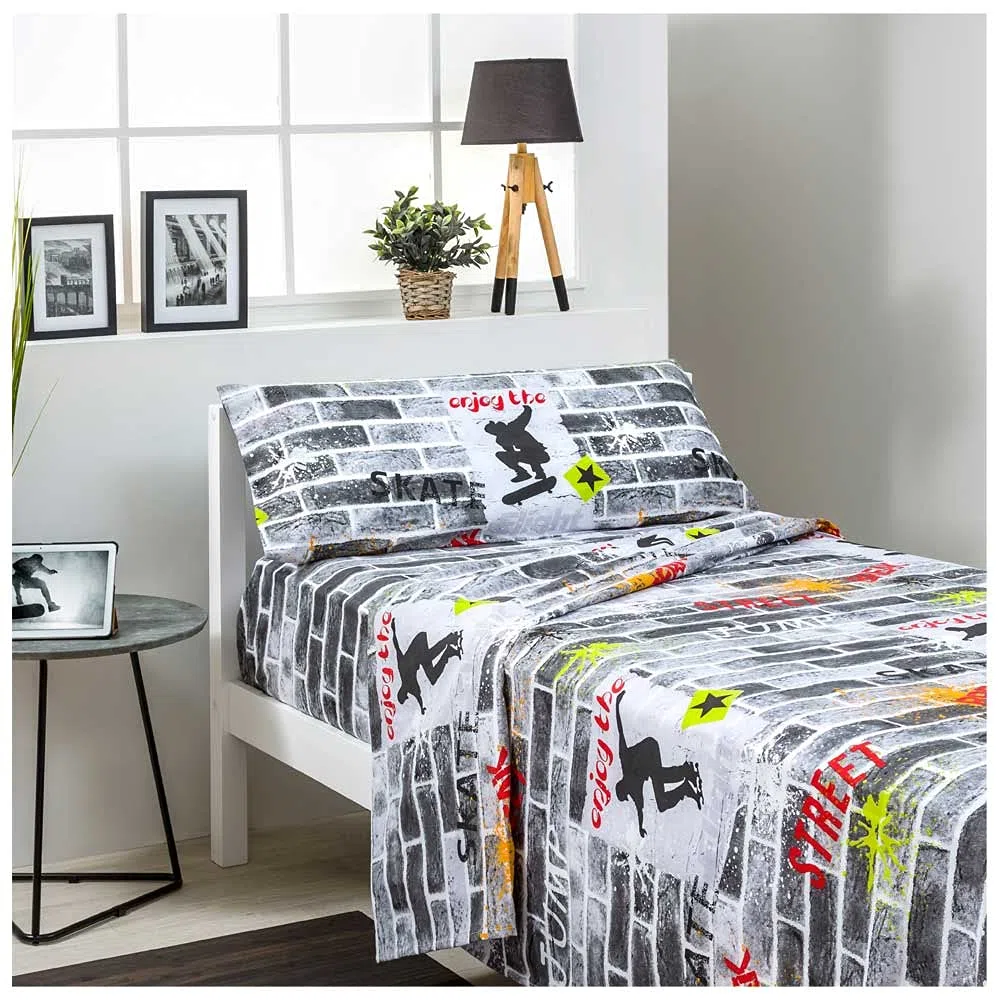 COTTON ARTean Set di lenzuola per letto giovanile, 90 x 190/200, 50% cotone, 50% poliestere, multicolore