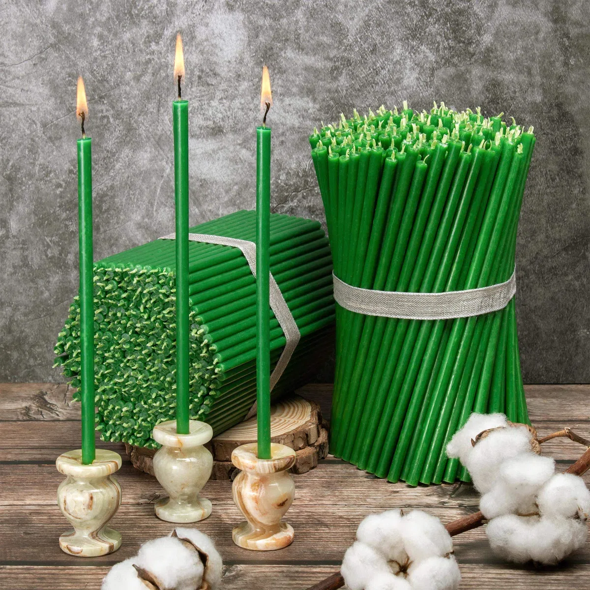 Diveevo Candele di cera d'api Kirchliche Nr. 30 – 50 pezzi, candele rituali di alta qualità, lunghezza: 29,5 cm, diametro: 8,5 mm, 150 minuti, colore verde, 700 g, senza gocce e fumo