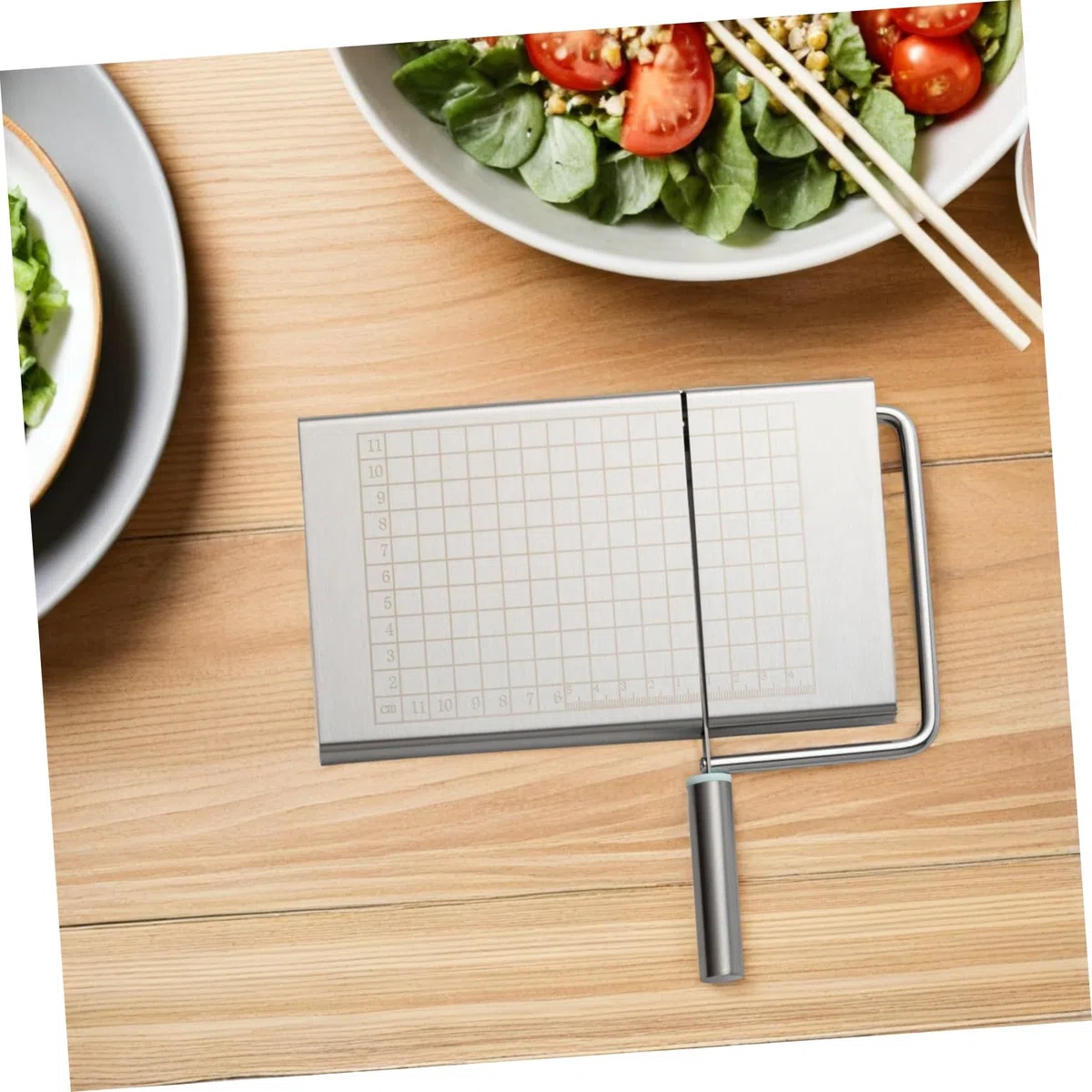 Affetta Formaggio con Scala Chiara Uso Stabile in Acciaio Inossidabile Pad in Silicone, Utensile Versatile per Affettare Verdure e Salsicce in Cucina