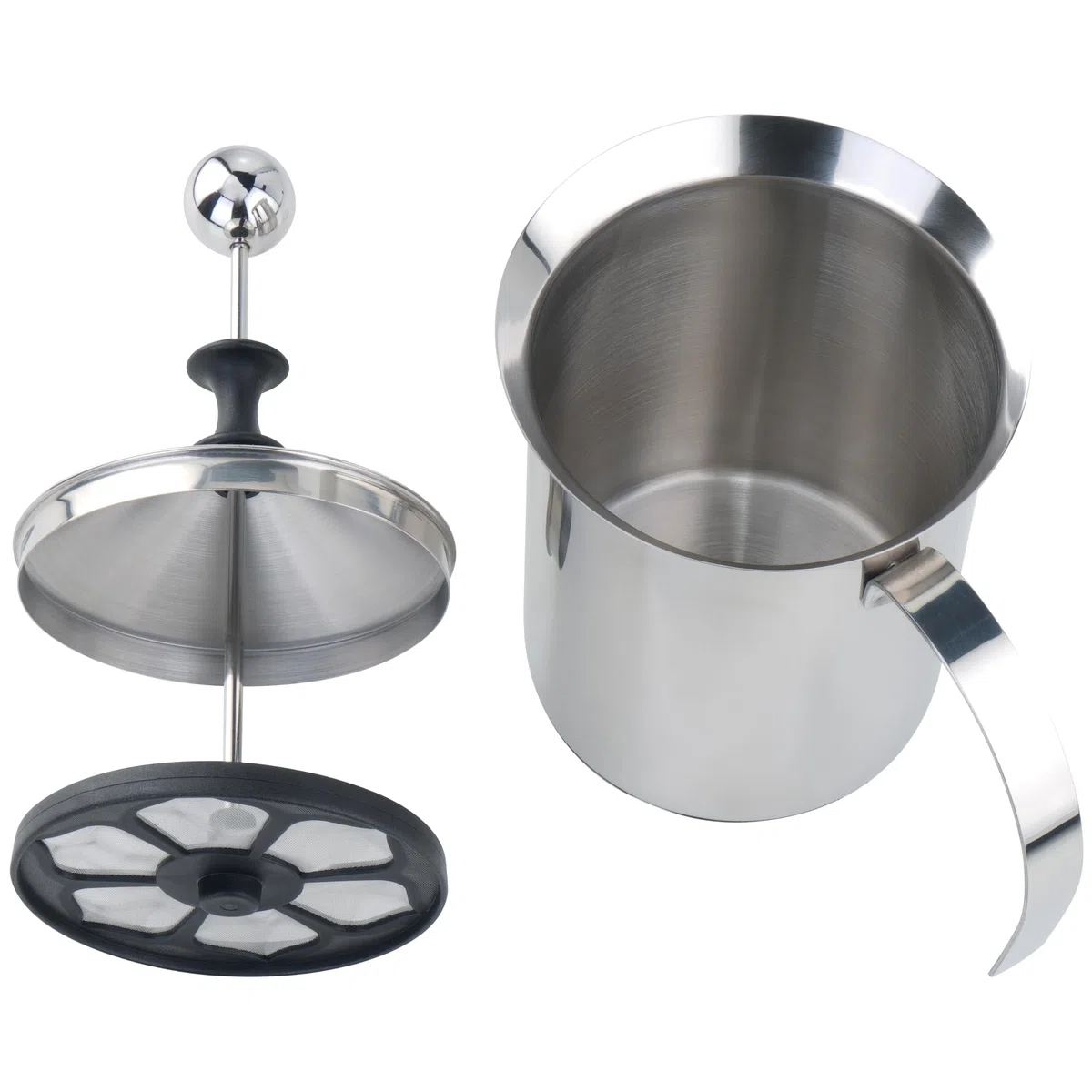 Schiumalatte per Latte Vaccino & Vegatale, 0.8 Litro Volume, per Tutti i Piani Cotture incl. Induzione, in Acciaio Inossidabile, Lavabile in Lavastoviglie