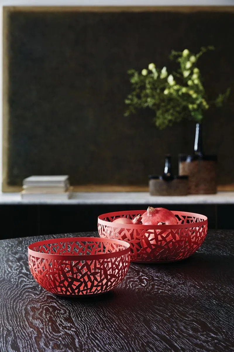 Alessi Cactus MSA04/21 B Centrotavola Portafrutta Traforato di Design, in Acciaio Colorato e Resina Epossidica, Nero