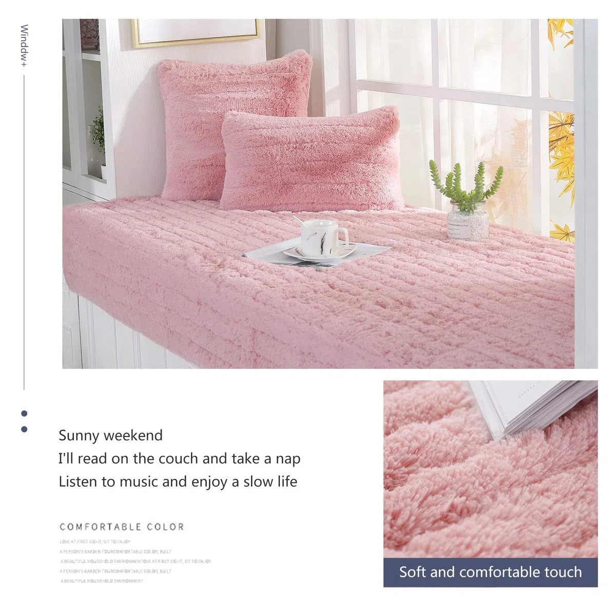 Cuscino per divano spesso antiscivolo Tappeto tatami Cuscino per balcone durevole Cuscino per divano lavabile Cuscino per davanzale della finestra 60 * 150cm-Rosa-Cuscini（1 pezzo