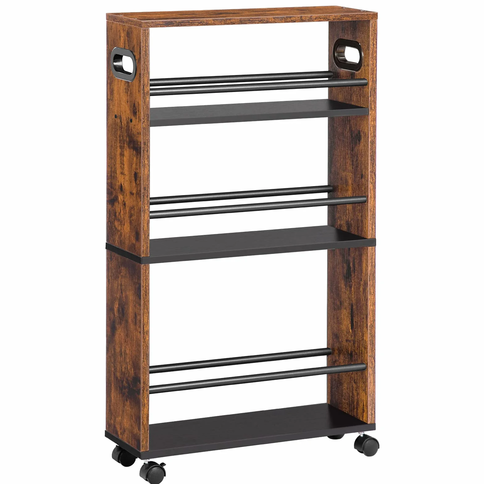 HOOBRO Carrello di Servizio, Carrello da Cucina a 4 Ripiani, Stretto, con Rotelle Bloccabili, Bordi Rialzati Montaggio Facile, in Cucina, Bagno, Soggiorno, Marrone Vintage, EBF15TC01