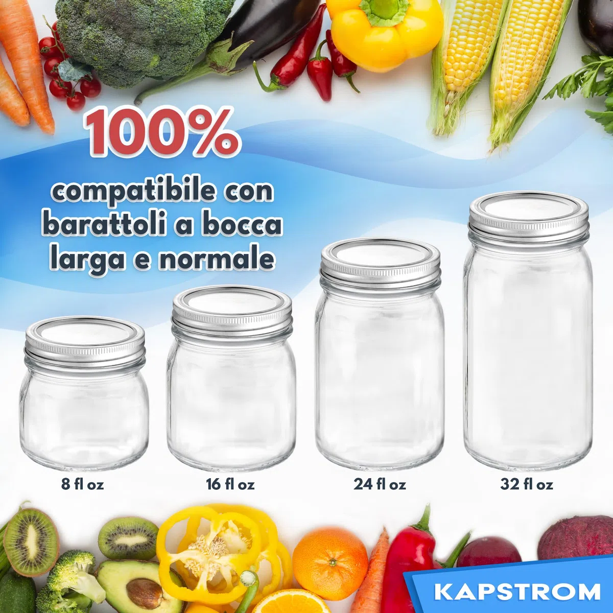 100 coperchi per barattoli di vetro (argento, 86 mm), dimensioni a bocca larga con sigillante per alimenti, chiusura ermetica per mantenere fresche le conserve di KapStrom