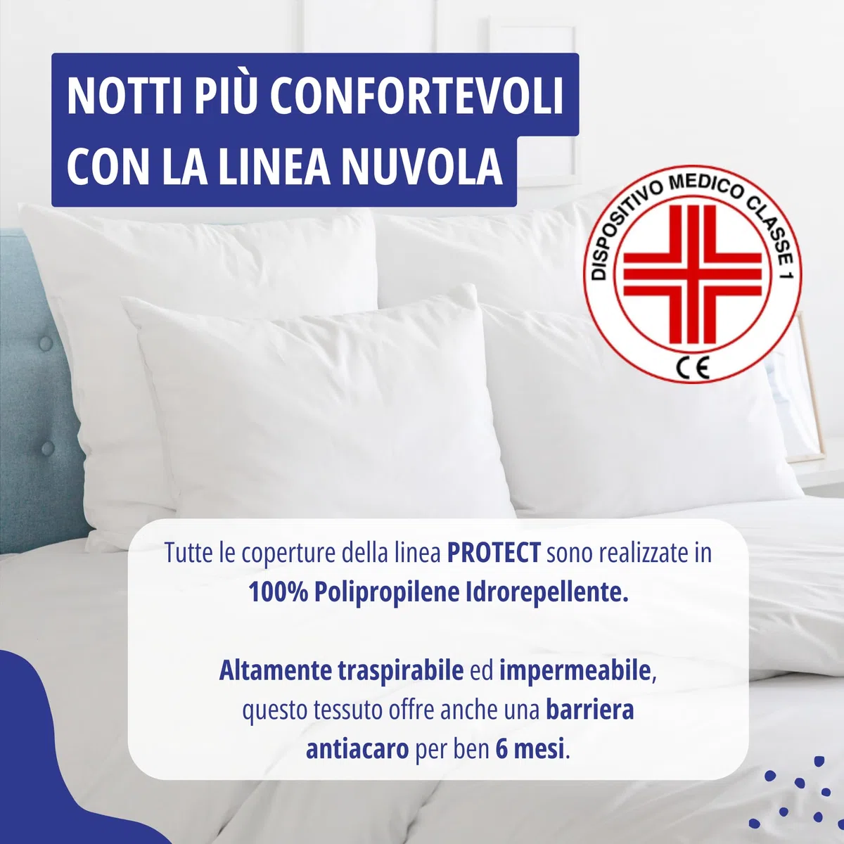 Allergosystem Set Coprimaterasso Matrimoniale Impermeabile Antiacaro con Cerniera 160x190x20cm e 2 Copricuscino Impermeabile Anallergico 50x80cm - Dispositivo Medico MADE IN ITALY - Linea Protect