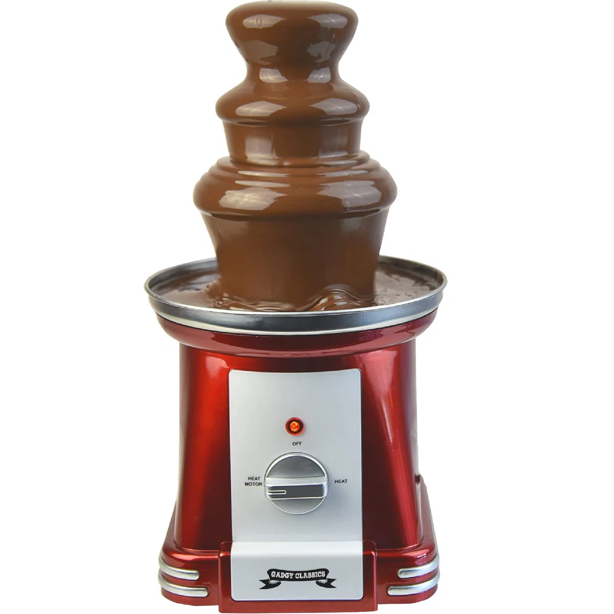 Fontana di Cioccolato Gadgy a 3 Livelli | Fonduta di Cioccolato in Acciaio Inox | Design Retrò Rosso | Capacità 750g | Riscaldamento 90W | Cascata per Feste, Compleanni e Eventi