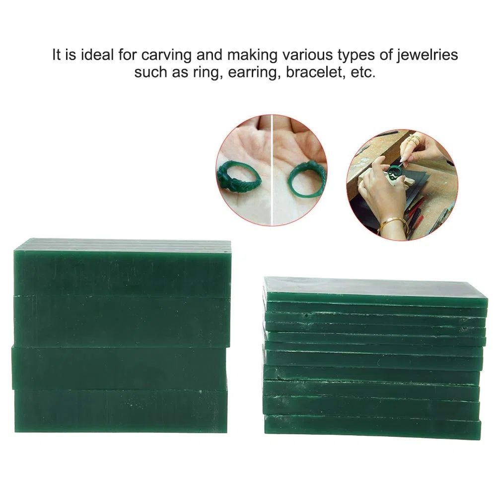15 pezzi utensili per intaglio in cera verde, spessori 4/6/8/21/23 mm, ideali per creare modelli di anelli e gioielli strumenti professionali per la cera solida