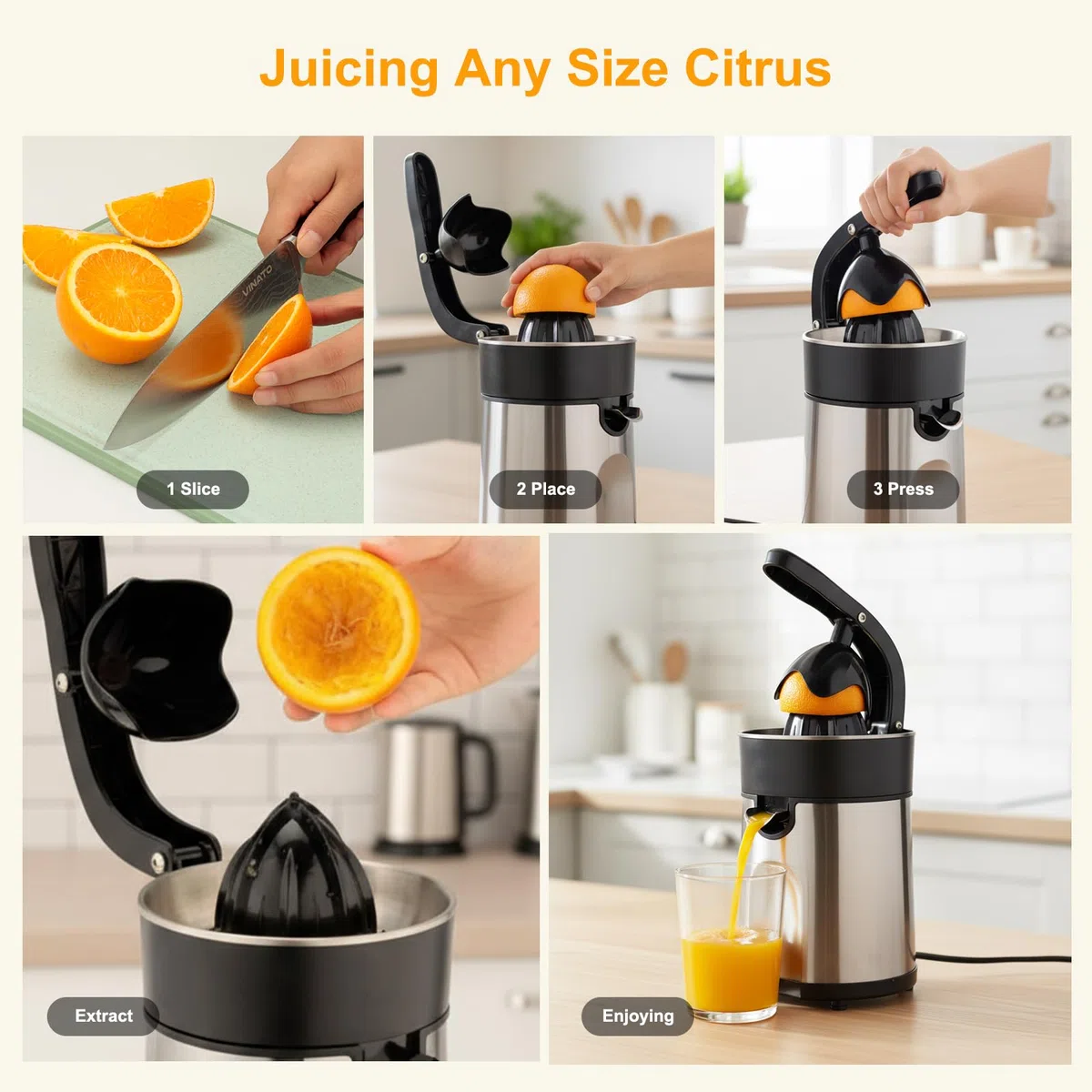 Romon Spremiagrumi Elettrico, 85W Spremi Limone Frutta Verdura Elettrici Machine, Citrus Juicer 2 Coni Dimensioni, Acciaio Inox Elettrodomestici Cucina Antigoccia Senza BPA per Arance Limoni Pompelmi