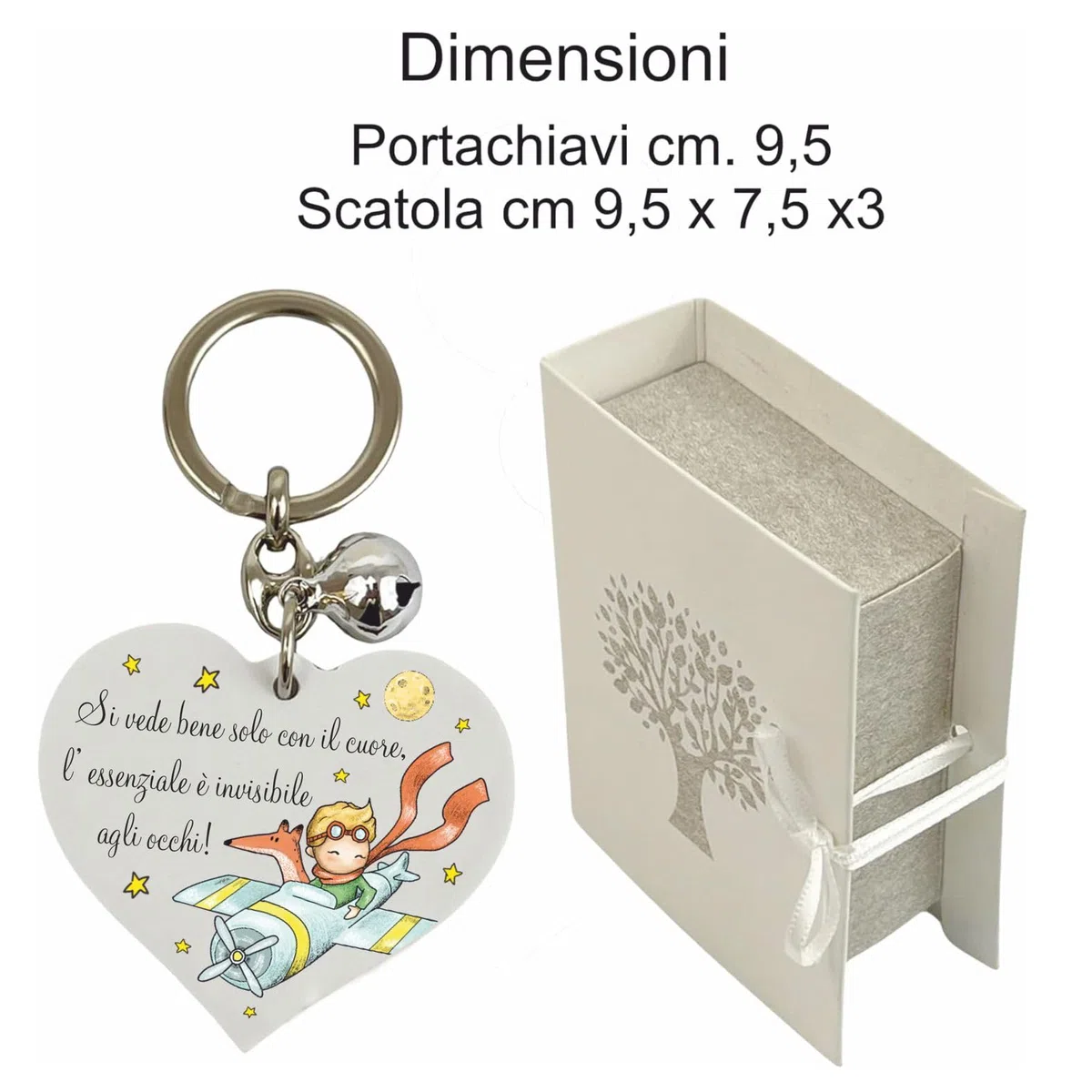 Regalami.shop 6 portachiavi con scatola, nastrino, bigliettino e portaconfetti Bomboniera Piccolo Principe per Battesimo, Comunione, Party, Regalo (6 portachiavi con scatola)