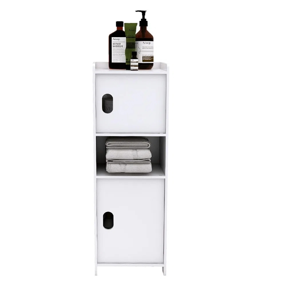 HUOLE - Armadietto per bagno, piccolo mobile di stoccaggio per toilette, armadio per toilette con porta spazzolino WC, mobile da bagno autoportante in legno, 24 x 20 x 72 cm - Bianco