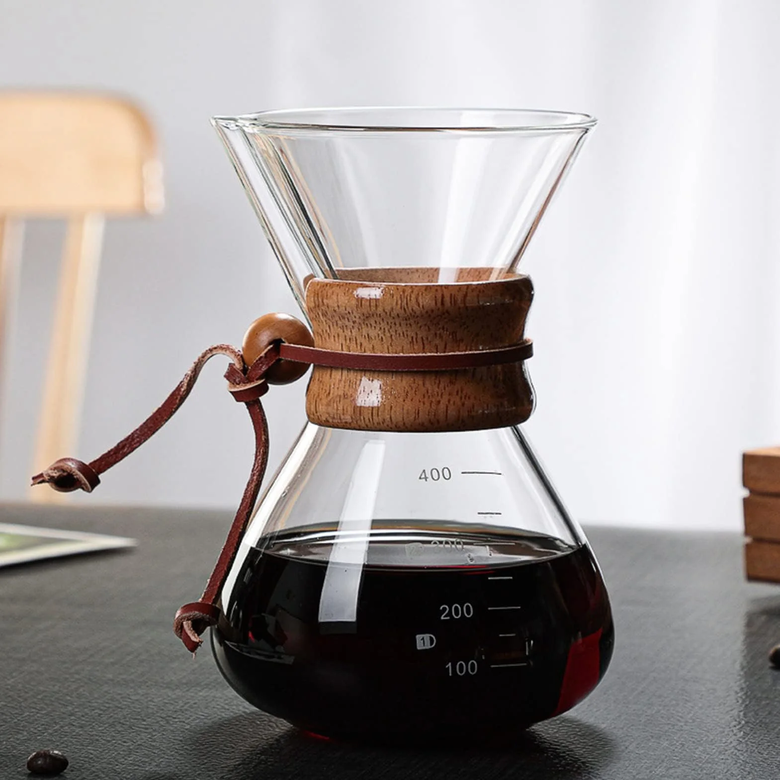 Coffee Brewer, Pour Over Coffee Maker 400ml Doppio Filtro Filtro per caffè con Maniche in Legno Adatto per Feste in Casa