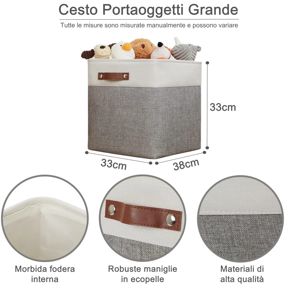 Scatola Portaoggetti In Tessuto 33x38x33cm, Set di 4 Cestini Cubici per Armadio, Ccaffale e Vestiti, Grigio&Bianco