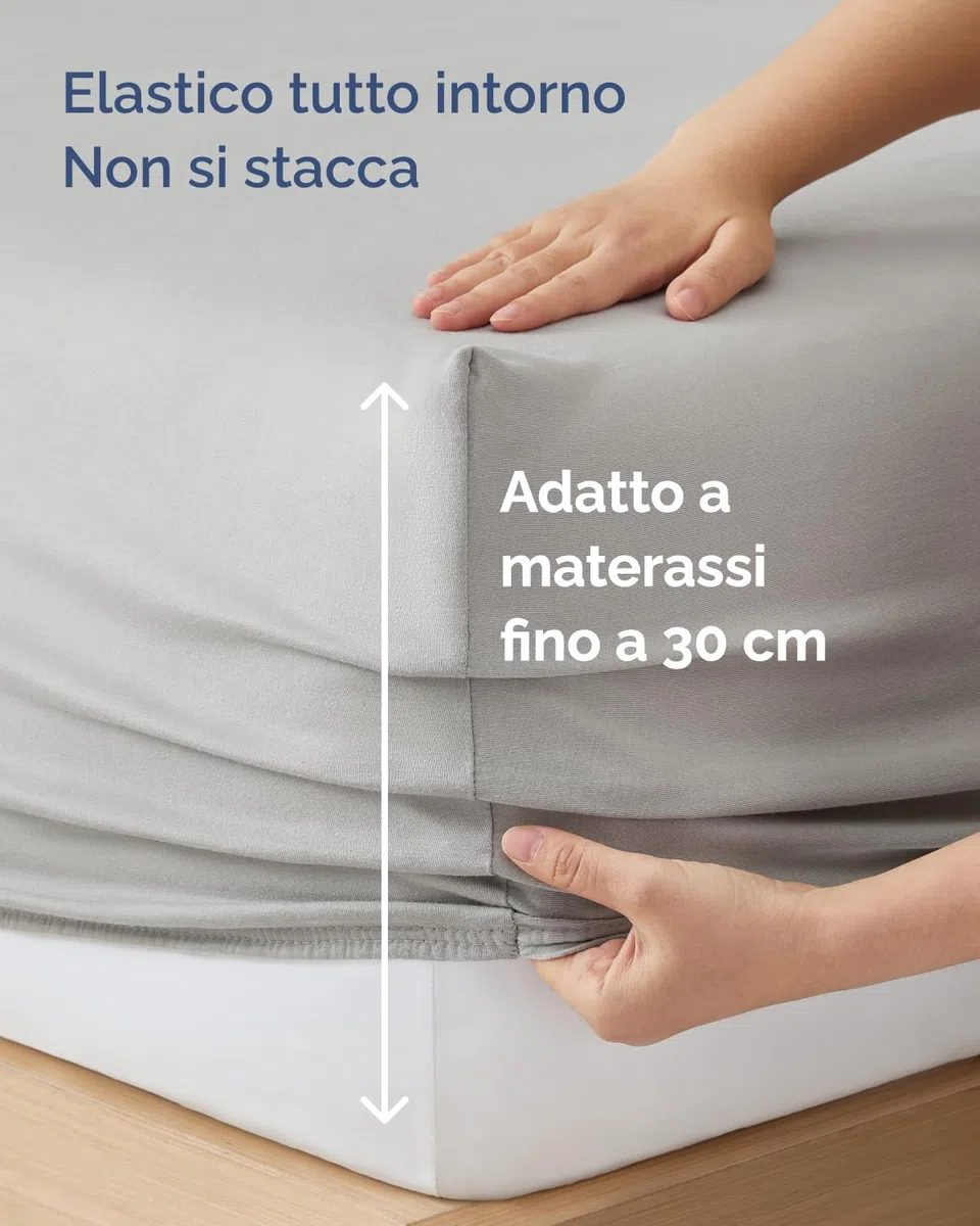 Lenzuolo con angoli 180x200 cm Grigio Chiaro - 100% Jersey Cotone morbido & traspirante - Tasca 30 cm / 12" - Anti-grinze, Resistente, Ipoallergenico & Traspirante - Certificato OEKO-TEX Standard 100