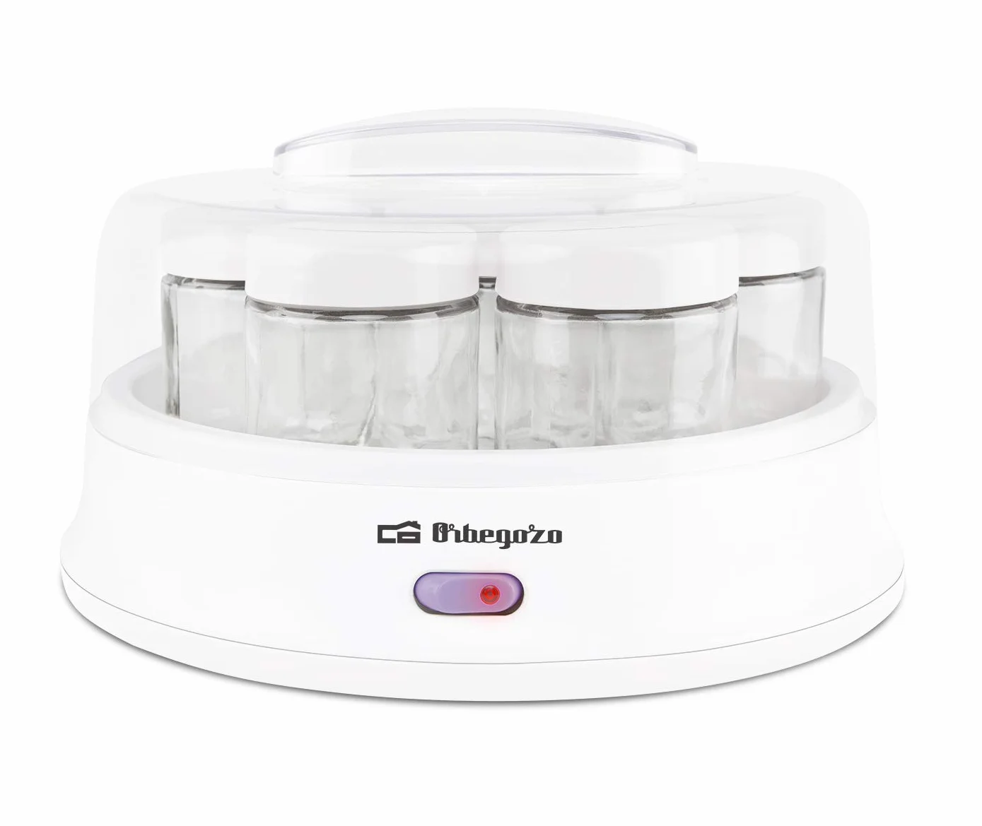 Orbegozo YU 2350 - Yogurtiera, 7 vasetti da 200 ml di capacità, 15 W, coperchio trasparente, interruttore on off, lavabile in lavastoviglie, bianco