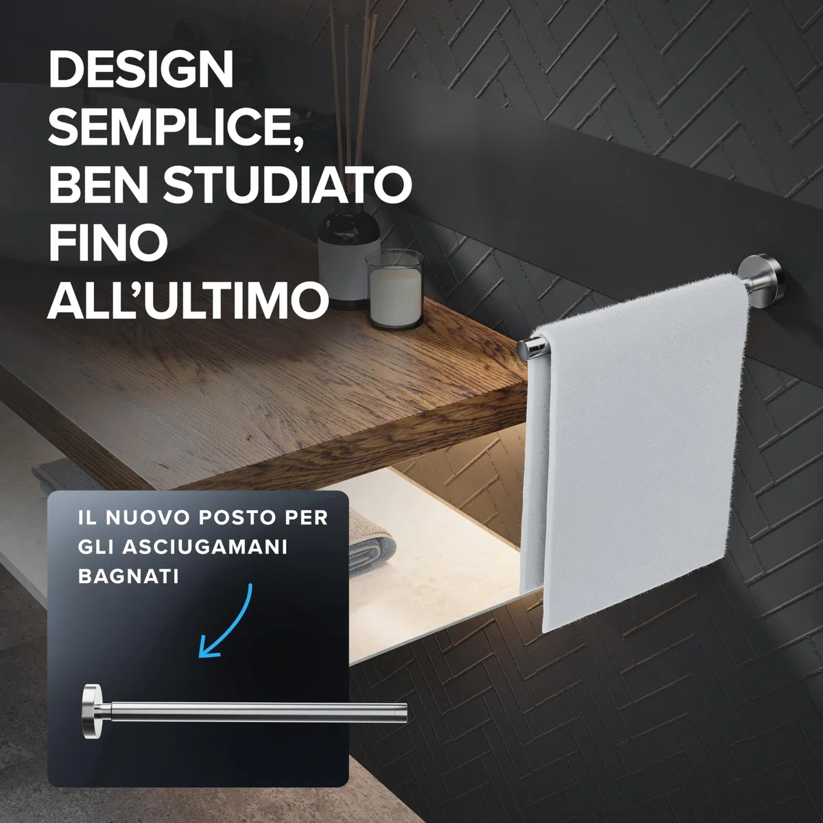 ovimar portasalviette telescopico Lyngvig | acciaio inox | argento | da forare | allungabile con due aste come portasalviette per asciugamani | supporto da forare o incollare alla parete del bagno