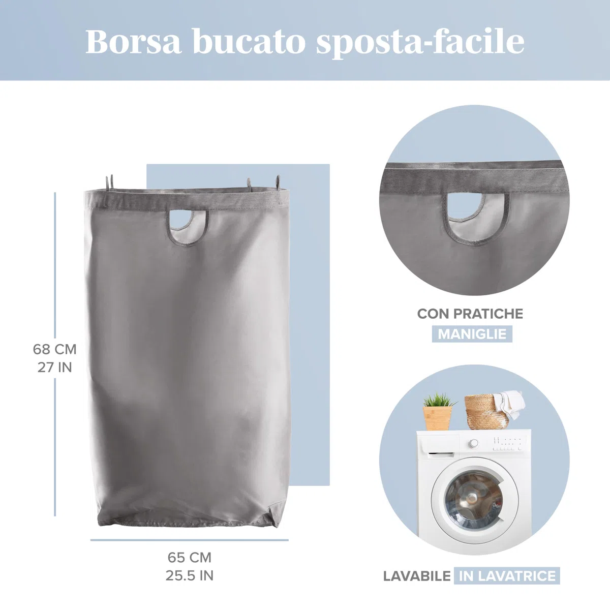 Lonbet - Cesto Grande Grigio - XL 100 Litri - Porta Biancheria Sporca con Coperchio - Portabiancheria Sporca con Manici