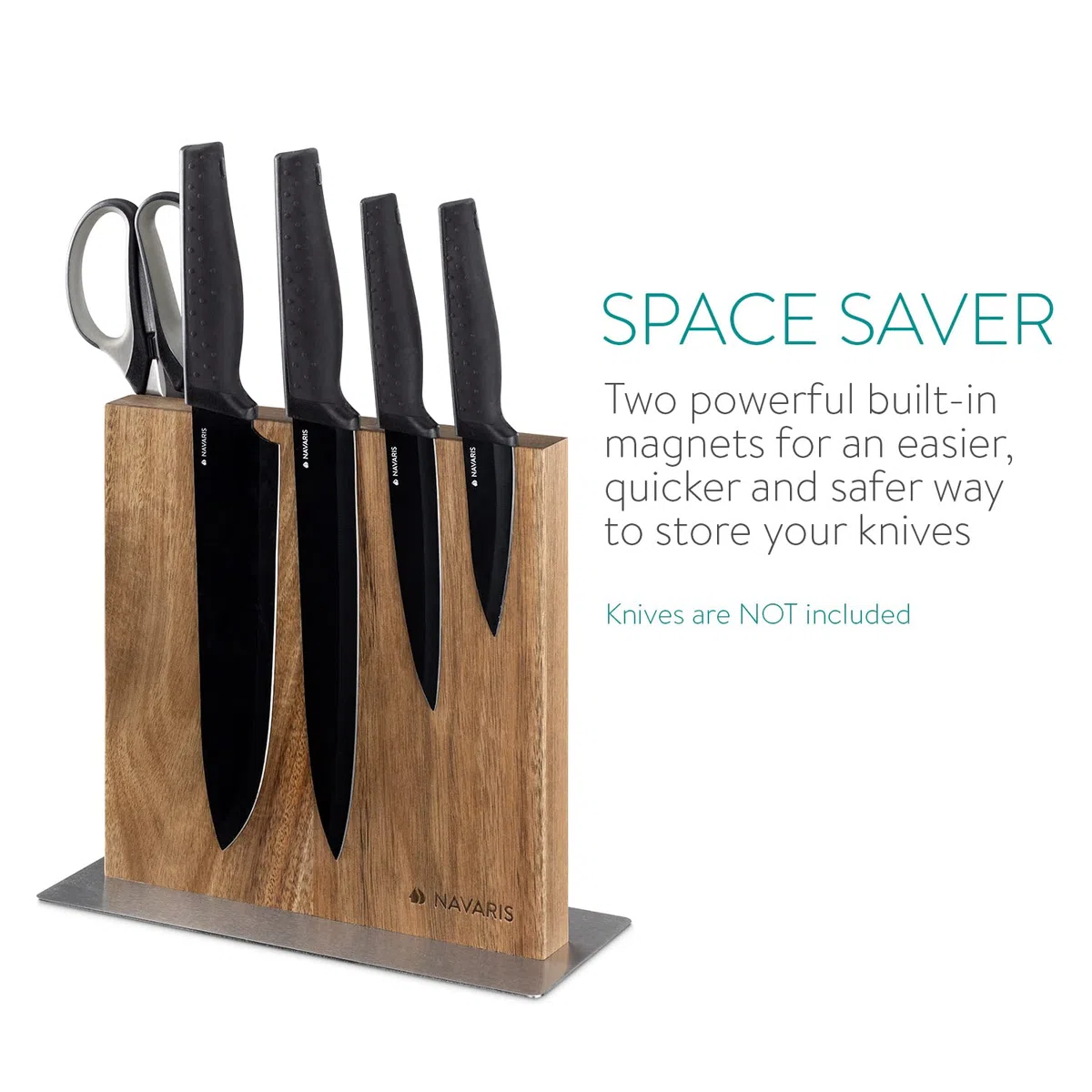 Navaris Porta Coltelli da Cucina - Ceppo Portacoltelli Doppio Lato Magnetico - Tavoletta con Calamita Magnetica Rivestita in Legno Marrone di Acacia