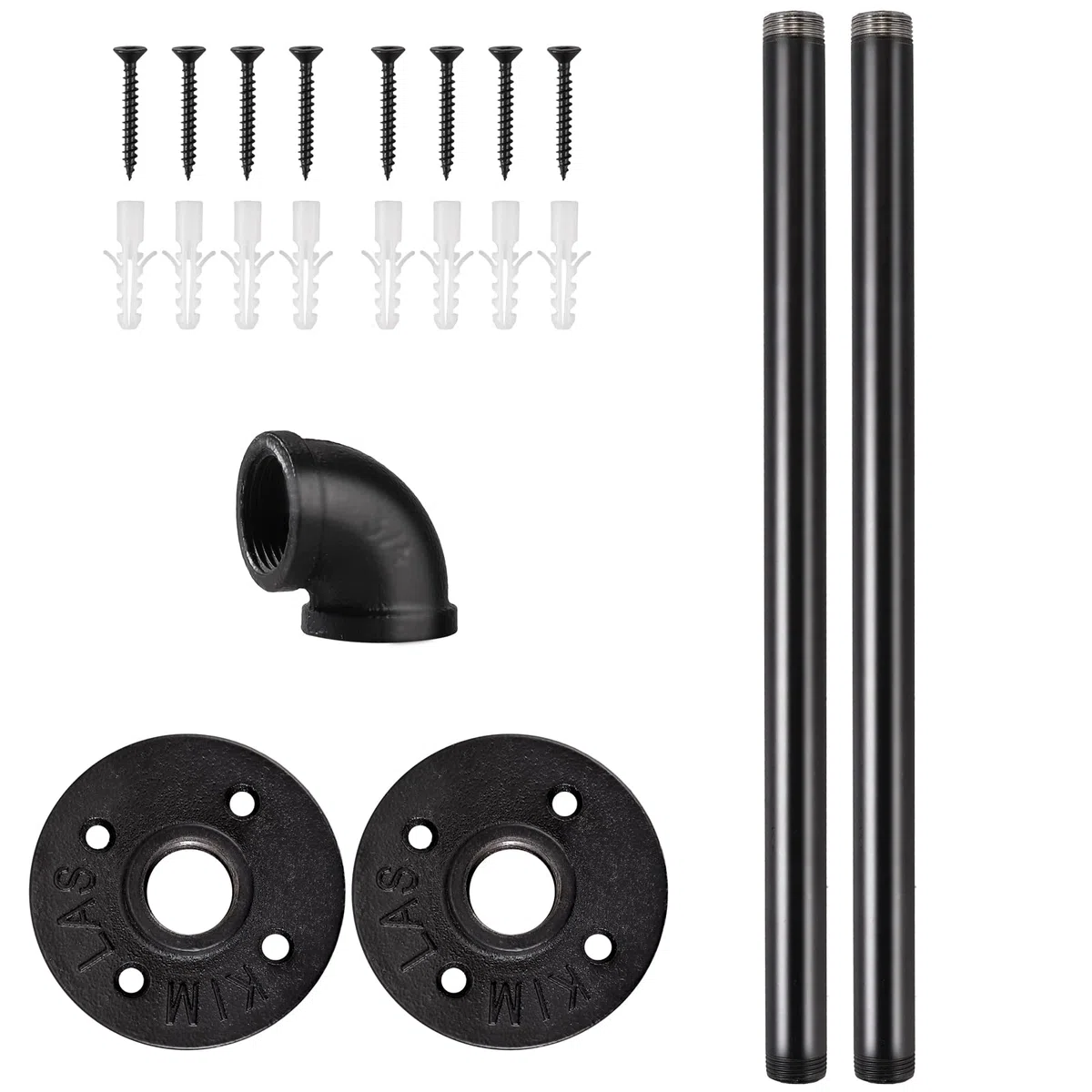 TANiCE Appendiabiti da Parete in Ferro ad Angolo Retto 46cm Appendiabiti Cilindrico Industriale Retrò Staccabile Nero con Viti Ideale per Camera da Letto Soggiorno Cucina