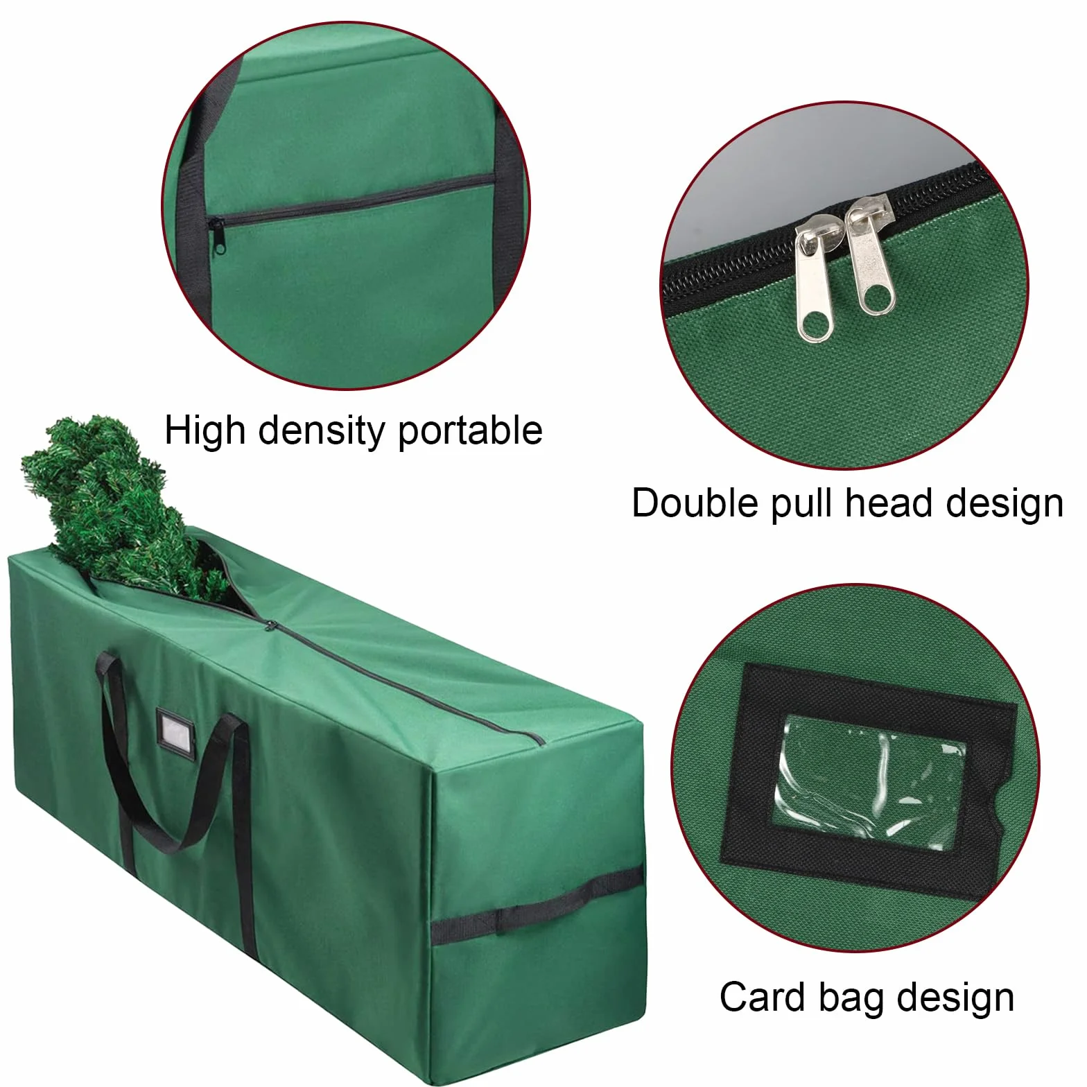 Borsa per Albero Natale, Impermeabile Oxford 600D Borsa per Conservazione di Alberi Natale Artificiali,135x40x50cm, Sacco Porta Albero Natale con Slot Schede, Portaoggetti Custodia Albero (Verde, B)
