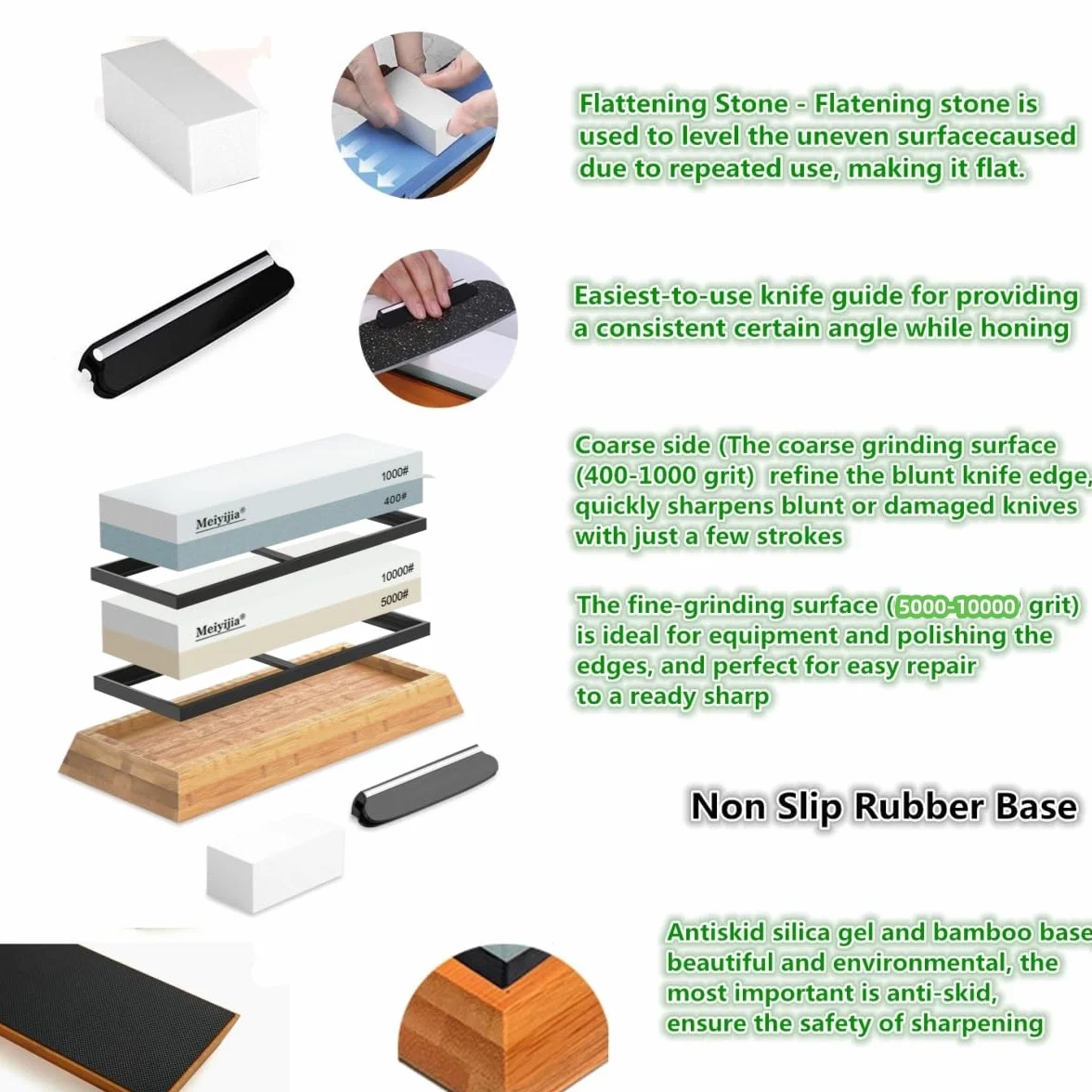 Pietra per Affilare 2-in-1, Affilacoltelli Professionale cote Combinazione - con Stand Silicone Antiscivolo (5000/10000+400/1000 Grit/Set)