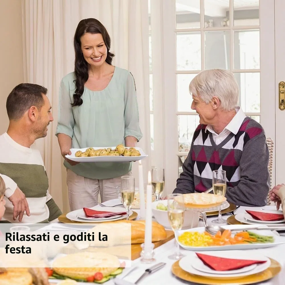 Set di 4 Piatto Rettangolare Bianco Vassoio Antiscivolo Rettangolare 29,5x16,6x2,7cm Piccoli Piatti Rettangolari per Antipasti a Casa, Buffet, Sushi, Torte