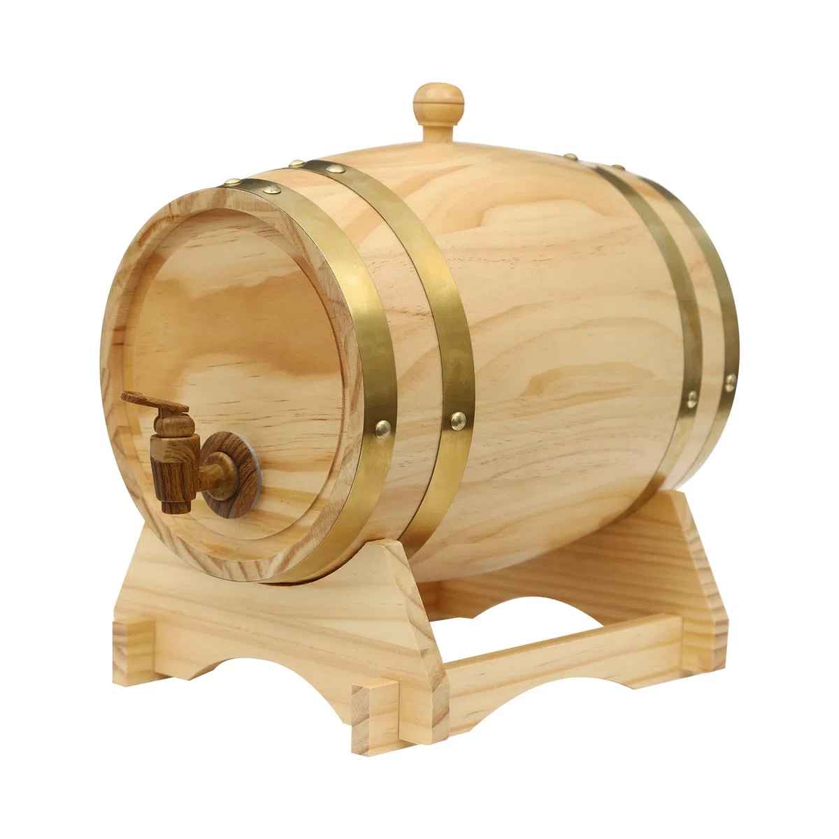 Botte di rovere da 5 l, con supporto in legno e rubinetto, in pino di alta qualità, raffinata e bella, moderna botte di whisky, a prova di perdite, per whisky, bourbon, tequila e aceto di vino