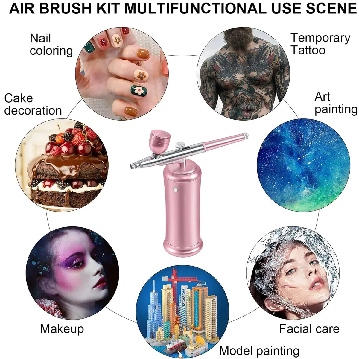RoseFlower Aerografo Professionale, 30PSI aerografo con Compressore, Aerografo Manuale per Torte, Kit Aerografo Senza Fili USB Ricaricabile per modellismo,Make up,Decorare Torte,Unghie#4