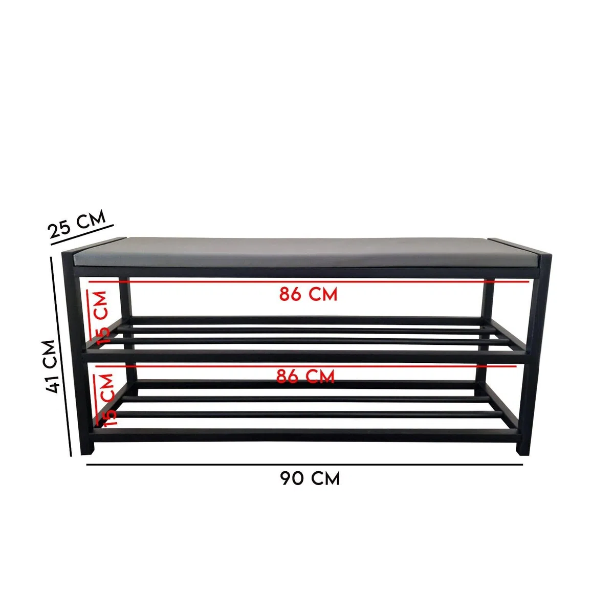MAKA Scarpiera Salvaspazio Slim, in Metallo Nera, Scarpiera Ingresso, Organizer Scarpe Diverse Misure, Scaffali Portascarpe, Panca con Seduta (90 cm + panca)