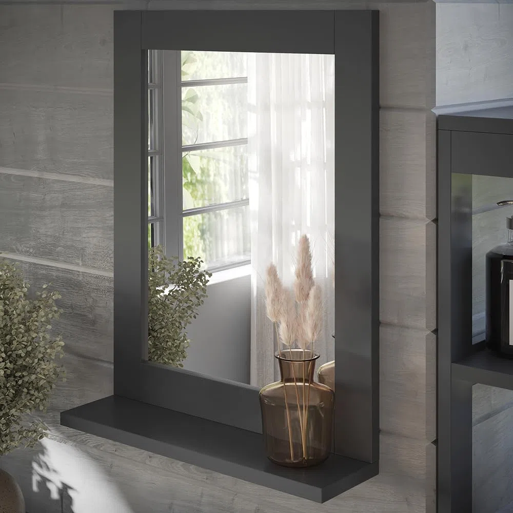 Vicco Specchio da bagno Vilda, Grigio, 40 x 50 cm, per la conservazione di accessori da bagno e prodotti per la cura