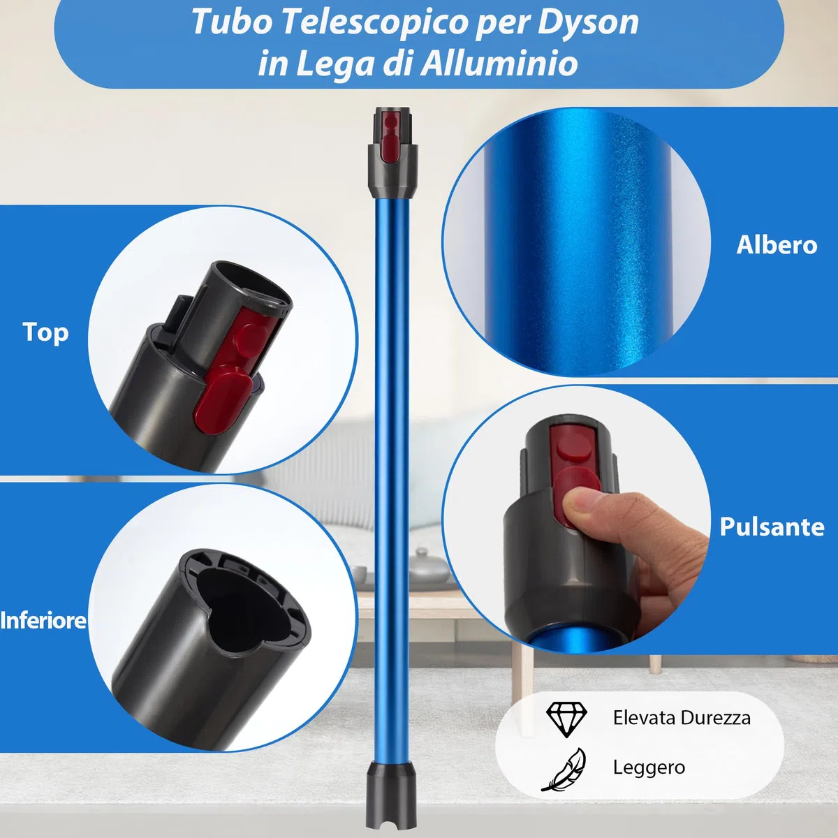 Tubo Telescopico Compatibile con Dyson V7 V8 V10 V11 V15, Tubo di Prolunga Rigido per Dyson V11, Tubo di Aspirazione con Attacco Rapido per Aspirapolvere Dyson con Due 2 in 1 Spazzole, Blu
