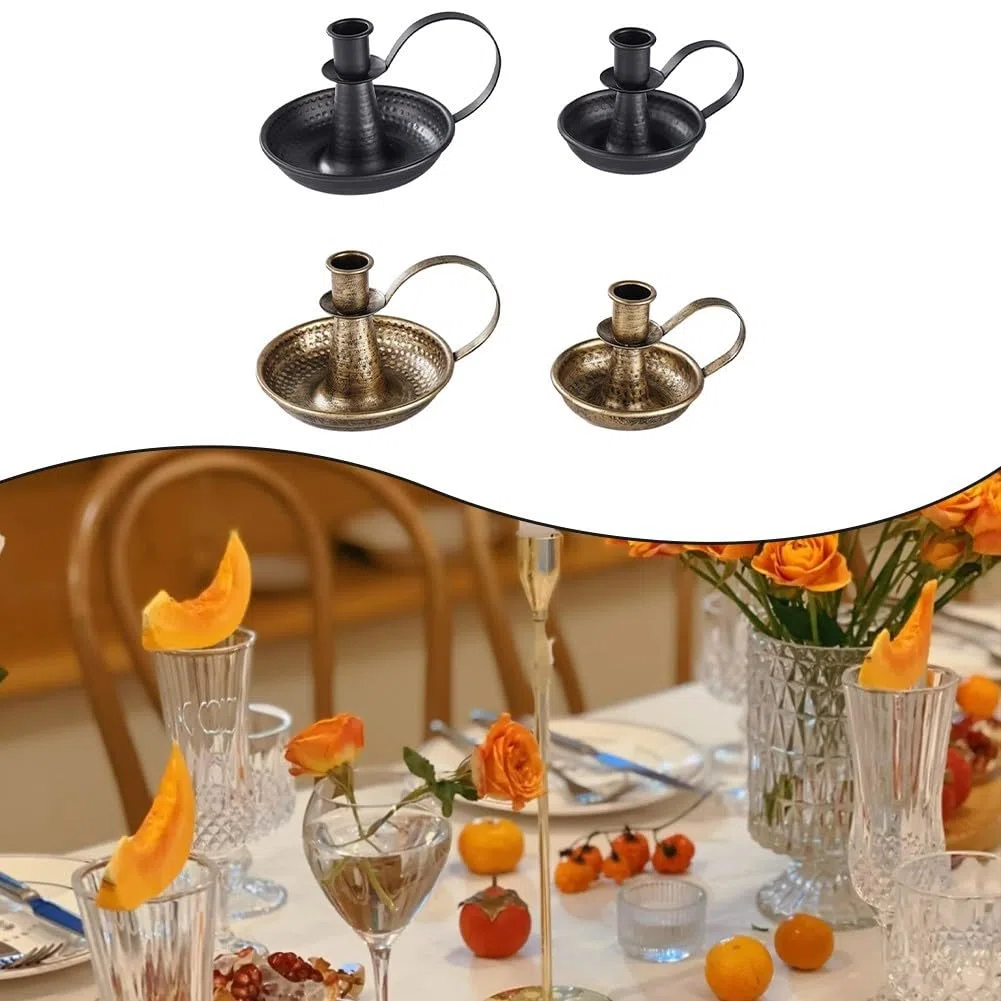 Portacandele funzionale in ferro con manico, pezzo elegante per la casa e la decorazione di matrimoni e pratico (piccolo bronzo)
