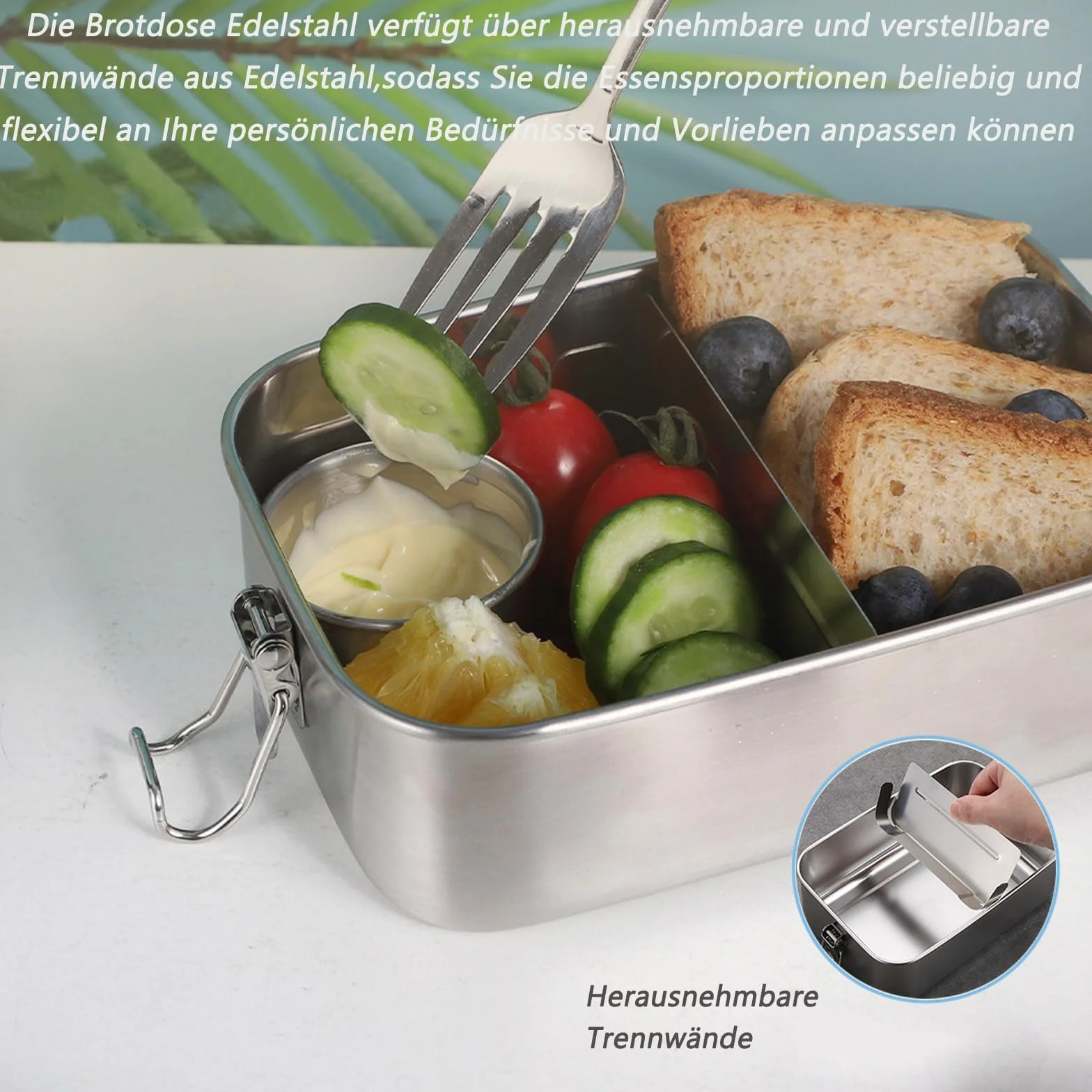 Confezione da 4 contenitori per alimenti in acciaio inox 304, per insalata e pasti residui, a prova di perdite, in acciaio inox grande (550 x 2/850/1400 ml)