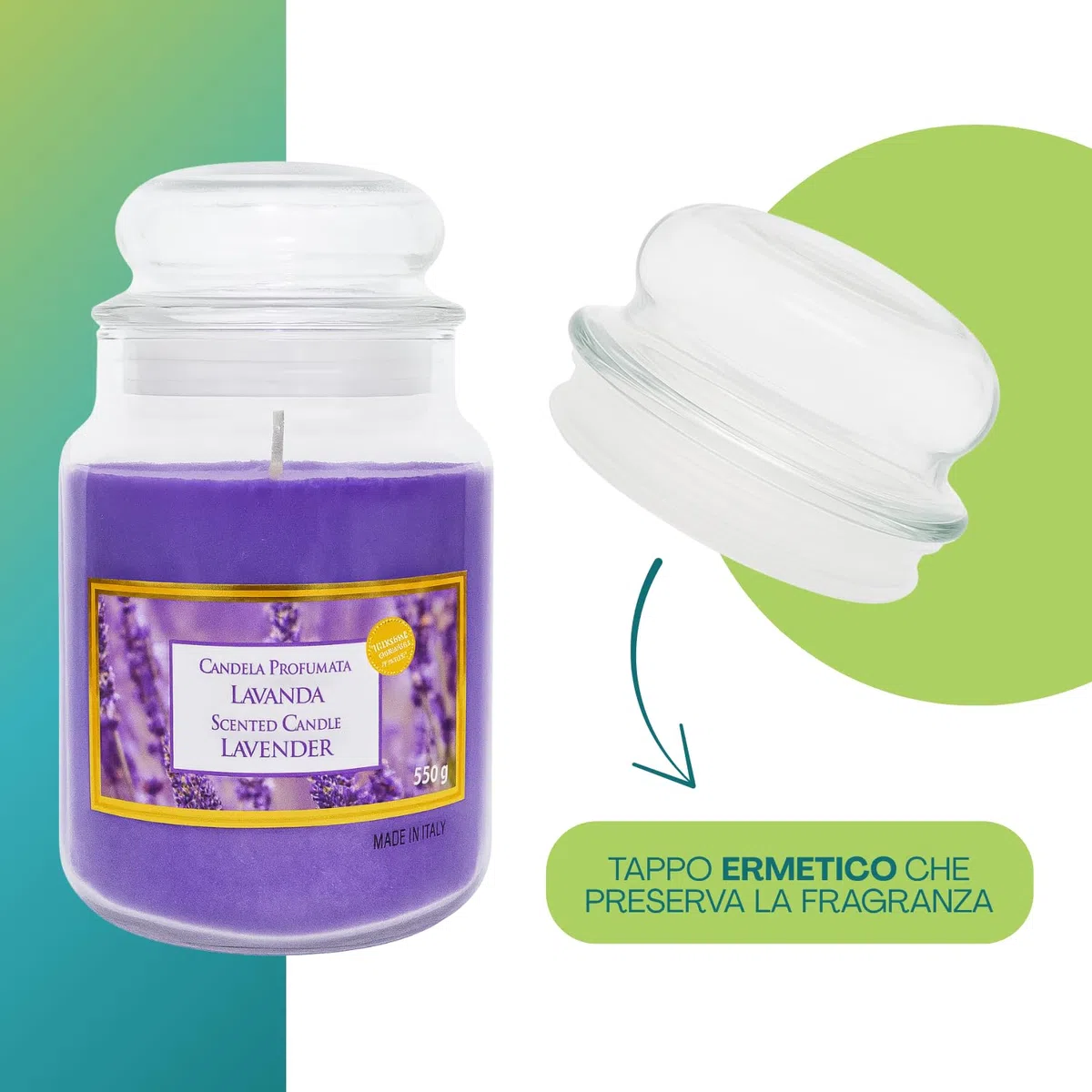 Virsus Candele profumate in Giara Grande, Set da 3 Candele in Vasetto di Vetro da 510 grammi, Profumo Relax per Interno (Lavanda)