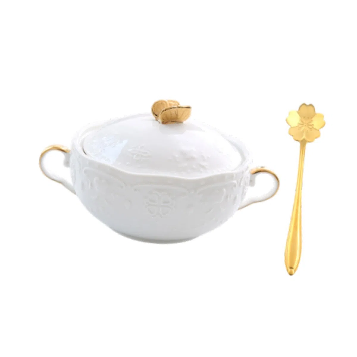 Zuppiera con manici, capacità 277,8 g, ideale per pasta e gelato, manico con coperchio dorato