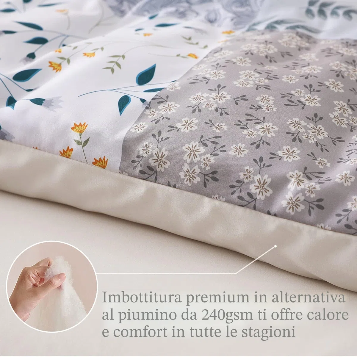 Whale Flotilla Piumino 220 x 230 cm, Trapunta Traspirante e super morbido, Piumone per 4 Stagioni con 2 Federe, motivo a Quadri, Grigio
